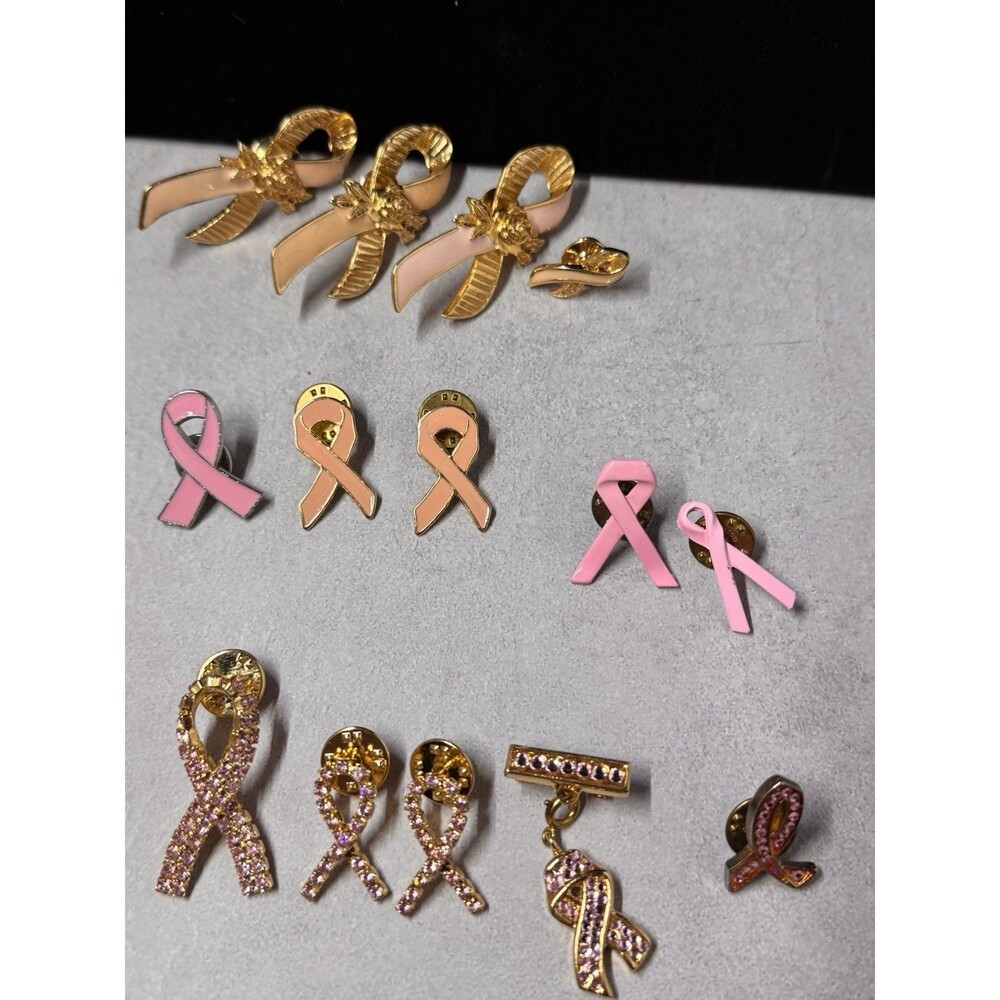 Vintage Lot of 14 Breast Cancer Awareness Lapel Pin Rhinestone Some Signed Avon